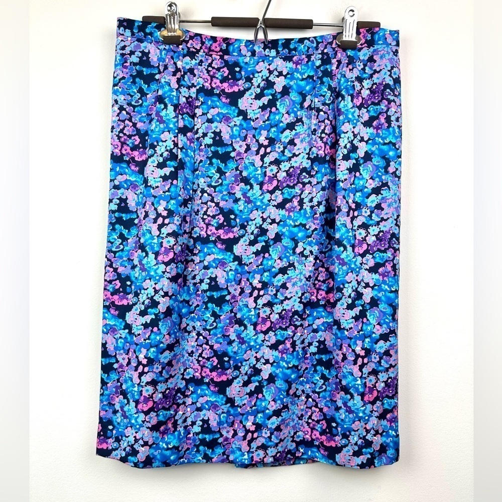 Boden Blue Multi Floral Silky Pencil Skirt Size 10L - Picture 5 of 11